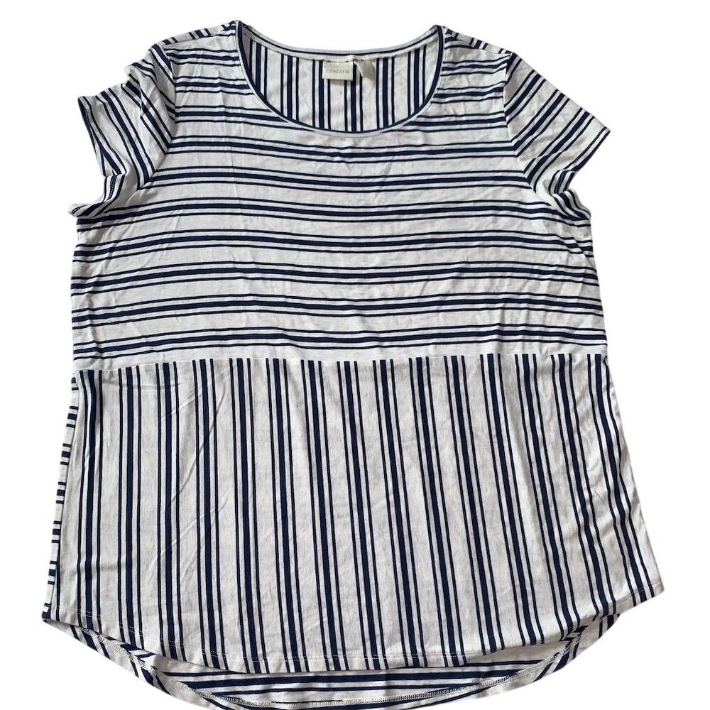 Chico's Women's Striped Short Sleeve Top Size‎ 3 Navy Cream Casual